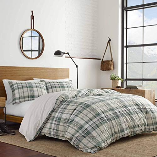 Image of Eddie Bauer - Queen Duvet Cover Set, Cotton Reversible Bedding with Matching Shams, Plaid Bedding Set (Timbers Evergreen, Queen)