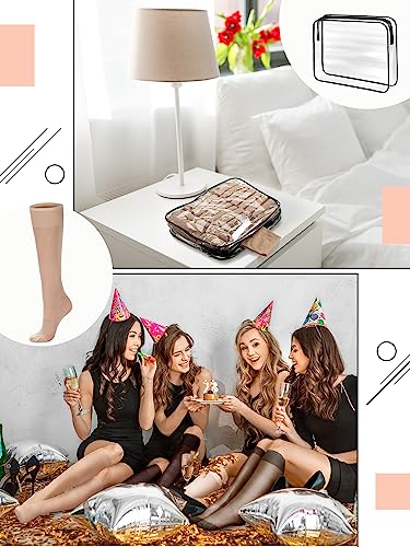 Image of 50 Pairs Sheer Knee Stockings Bulk for Women Nylon Knee Highs Pantyhose Socks for Lady with PVC Makeup Bag