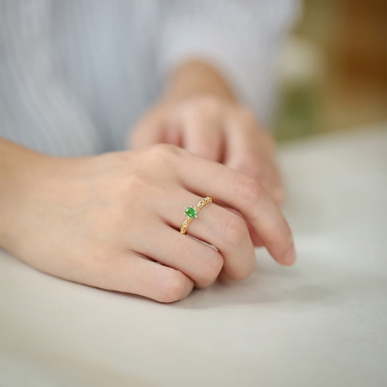 Anello delicato 18 K, semplice promessa anelli eleganza sollievo sei artigli anelli anello gioielli proposta regalo per le donne, Size L 1/2, Oro giallo 18 carati, Zirconia cubica
