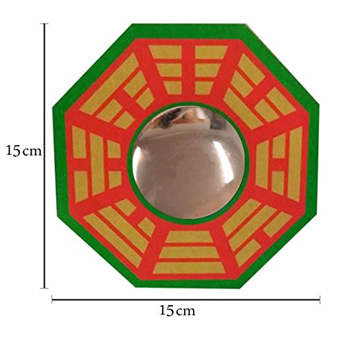 Image of Feng Shui Chinese Convex Glass Vastu Bagua(Pa KUA) Mirror for Positive(chi) Energy , Pakwa Octagon Front Wall /Door Decor for Protection, Octagonal, Framed, multicolour
