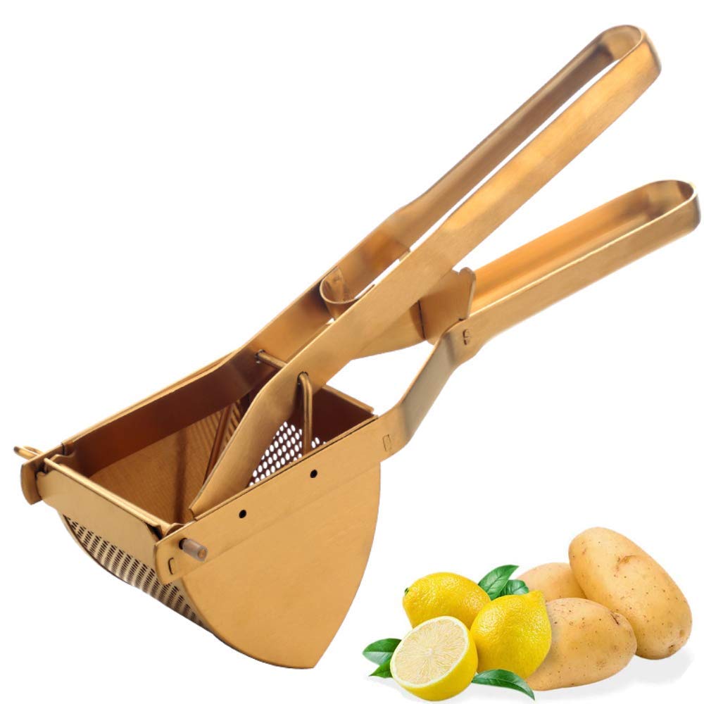Meisha Kartoffelpresse und Stampfer Edelstahl Heavy Duty Baby Food Sieb Obststampfer und Lebensmittelpresse mit ergonomischem Komfortgriff, Gold