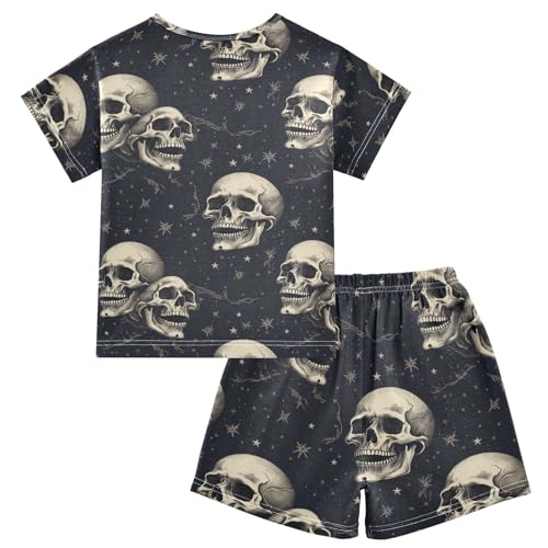 ALAZA Vintage Skull Stars Pajama Set Short Sleeve Sleepwear Soft Lounge Nightwear2