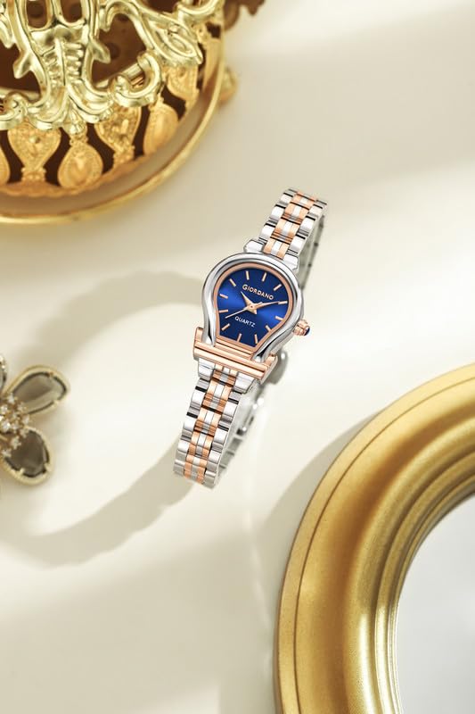 Image of Giordano Analog Quartz Watch for Women with Oval Dial, Water Drop Shaped Case, Blue Crown, Stainless Steel Strap - GZ-60155