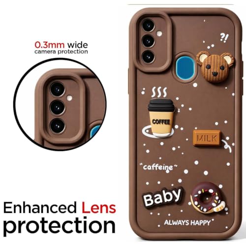 Image of Bintage Back Cover Compatible for Realme RMX2027 /Realme C3 | Cute Fun Ball | 3D Taddy Smiley Coffee | Milk Case | Full Body Protection - Brown