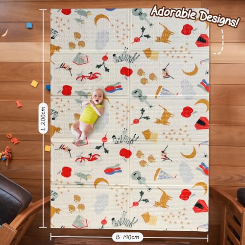 Image of FIRSTCRY INTELLISKILLS Premium Extra Large Reversible Play Mat for Babies, Learning & Crawling Foldable Baby Mat for Floor, 6.5x4.5 ft, 0.6cm Thick, (Animal Joyride), Multicolor, 1 Count