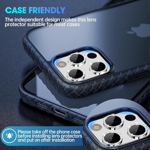 Image of CLITZ for iPhone 17 Pro /17 Pro Max Camera Lens Protector Bling, Individual Diamond Metal Ring with 9H Hardness, Scratch-Proof Camera Screen Protector Case Friendly (Silver Diamond)