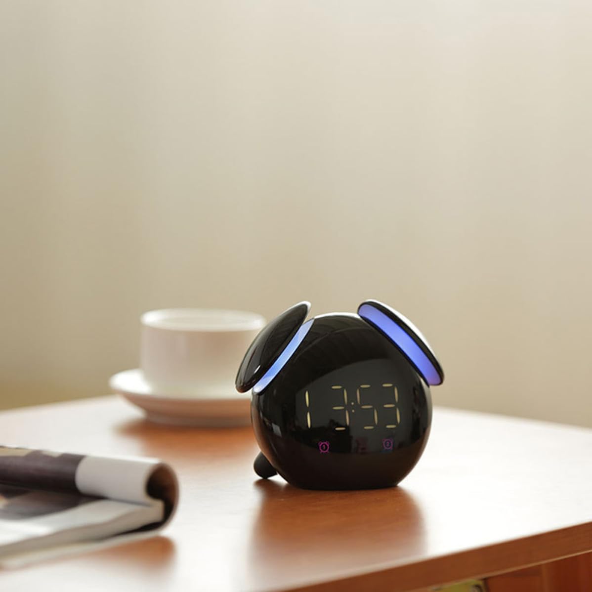 Reloj Despertador de Plástico LED Negro Forma de Hongo