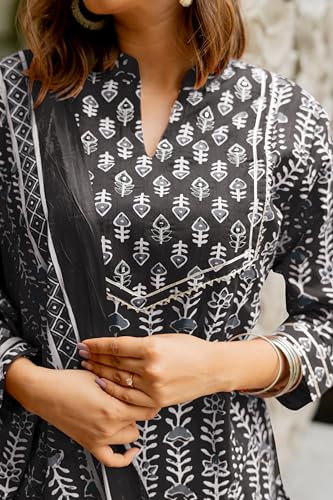 Image of MIRCHI FASHION Pure Cotton Women Straight Batik Print & Mirror Work Kurti Set with Dupatta and Pant