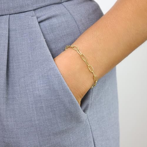 Nuragold 14k Real Yellow Gold Paperclip 4mm Elongated Cable Link Bracelet (7"-8") Italian Jewelry for Men & Women3
