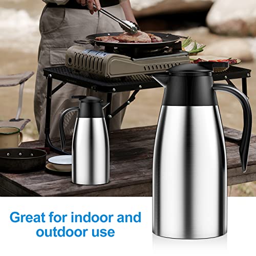 Uootach Thermokanne Isolerkanne 2 Liter, 304 Edelstahl Isolierte Isolierkanne, 24 Stunden Wärmedämmung, für Wasserkocher, Teekannen und Kaffeemaschinen zum Warmhalten von Getränken (Silber)