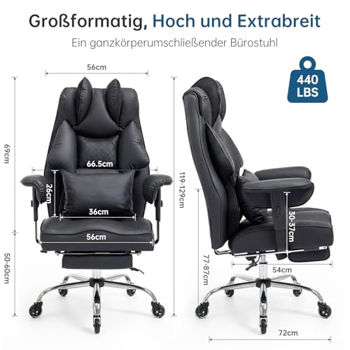 Asukale Bürostuhl 200kg | 2 Lendenkissen (Massage+Standard) XXL Sitz – Ansicht 3