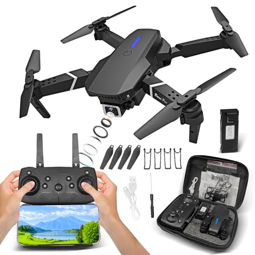 Drone com Câmera 4K, Drone Profissional FPV, Dobrável Mini Controle Remoto DroneQuadricóptero, Bateria 1800mAh Drones Infantil com Bolsa de Transporte (E88)