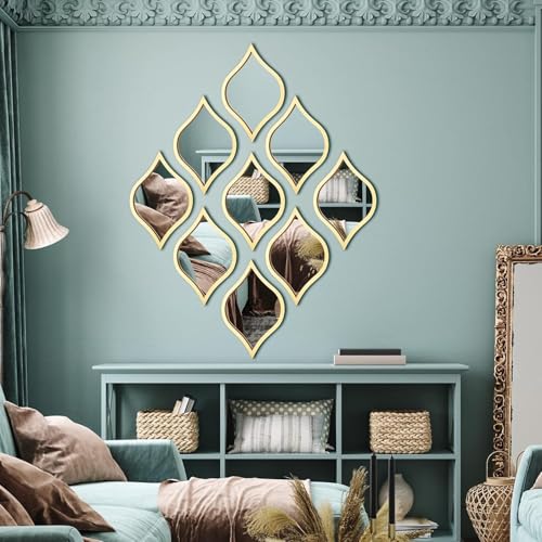 Image of 9 Pcs Teardrop Mirror Wall Decor Boho Vintage Wall Art Farmhouse Decorative Mirror for Apartment Living Room Bedroom