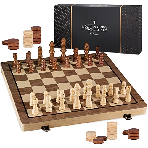 15 Wooden Chess Sets - Chess & Checkers Board Game | with 2 Extra Queens | Wooden Chess Set | Chess Board Set | Chess Sets for Adults | Chess Sets for Adults & Kids | Checkers Game for Kids & Adults 15" Wooden Chess Sets - Chess & Checkers Board Game | with 2 Extra Queens | Wooden Chess Set | Chess Board Set | Chess Sets for Adults | Chess Sets for Adults & Kids | Checkers Game for Kids & Adults