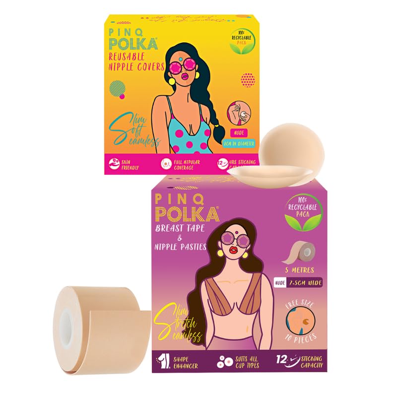 Premium Reusable Nipple Cover (2 pcs) & Breast Tape (Nude) for Push up/Lift (1 Pc)-image-7