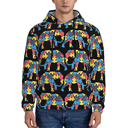 Mens Sweatshirt Autism-Awareness-Elephant-Gift Hoodie Sport Hip Hop Hooded Pullover Tops Black #TOP2