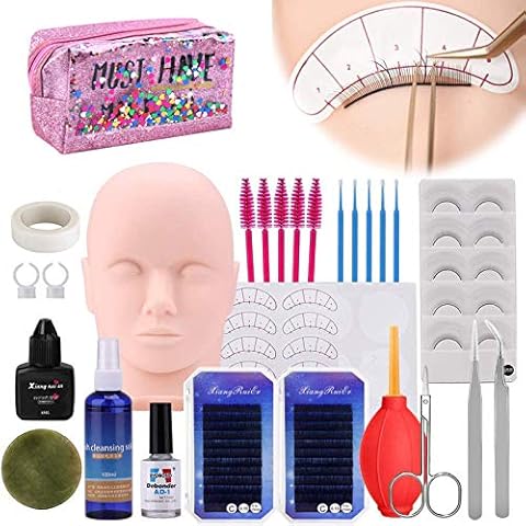 Professional Eyelash Extension Kit Individual Lash Extension Kit for Beginners with Mannequin Head, Eyelash Extension Glue Cover
