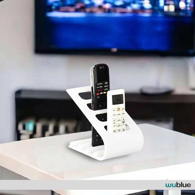 Image of SleekDock - Remote Holder Stand | Holds up to 4 Remotes | Ergonomic Slant Design | Desk & Living Room Organizer (White) Pack Of 2