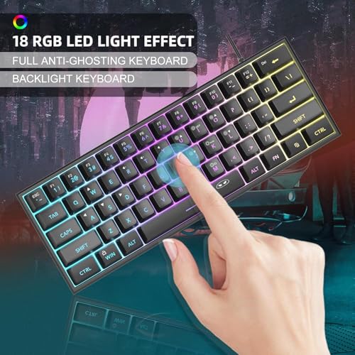 Image of MageGee TS91 Mini 60% Gaming Keyboard, RGB Backlit 61 Key Keyboard, Ergonomic Waterproof Mechanical Feeling Office Computer Keyboard for PC, MAC, PS4, Gamer -Violet
