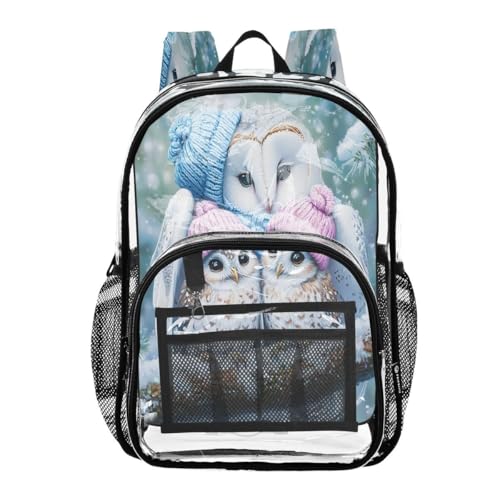 ALAZA Beautiful White Owl Branch Clear Backpack PVC Transparent Bookbag Heavy Duty for Student Boy Girl Kids Adult School Travel Work