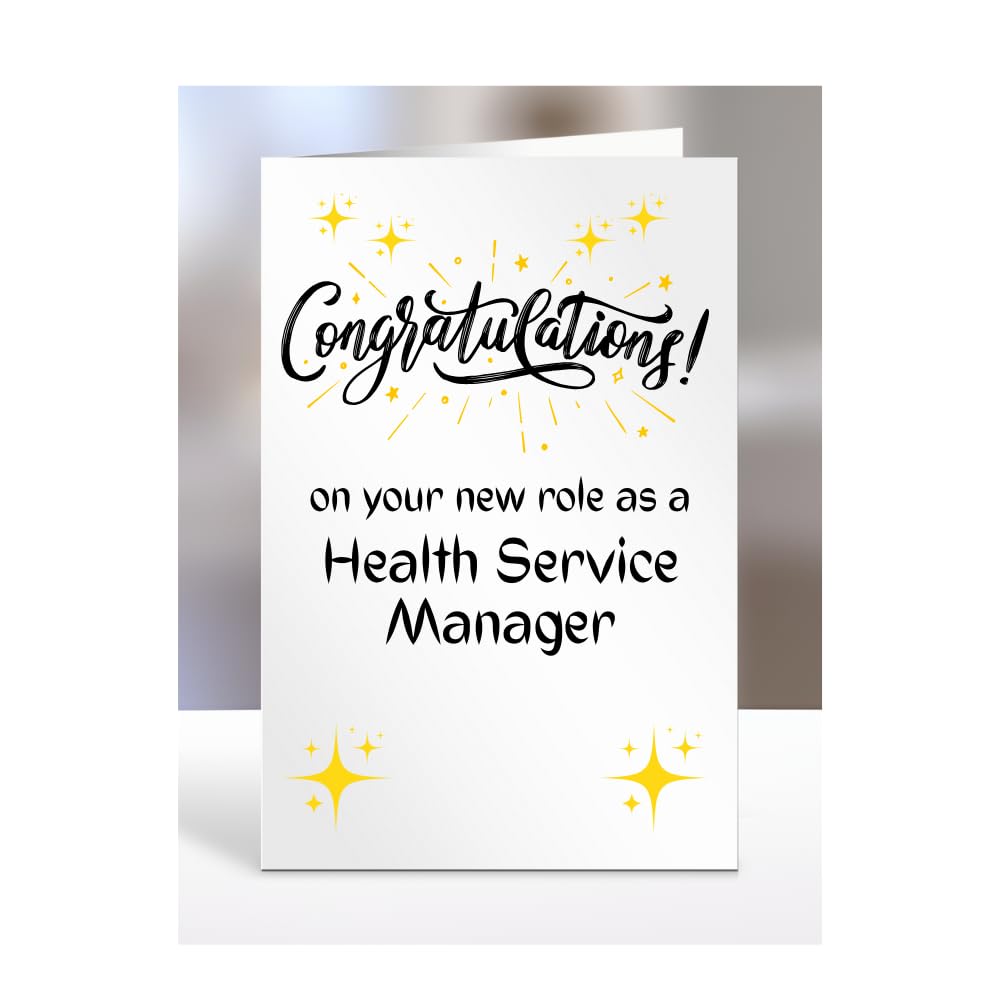 Congratulations on your new role as Health Service Manager card, for men, women, colleague, boss, manager, supervisor, friend, gifts or presents, A5-222b_77