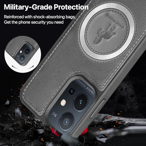 Image of Vaku Luxos Astrid Back Cover Case for Vivo Y75 5G Leather Stitched Magnetic Magsafe Wireless Charging TPU Phone Case Camera Screen Protector- Grey