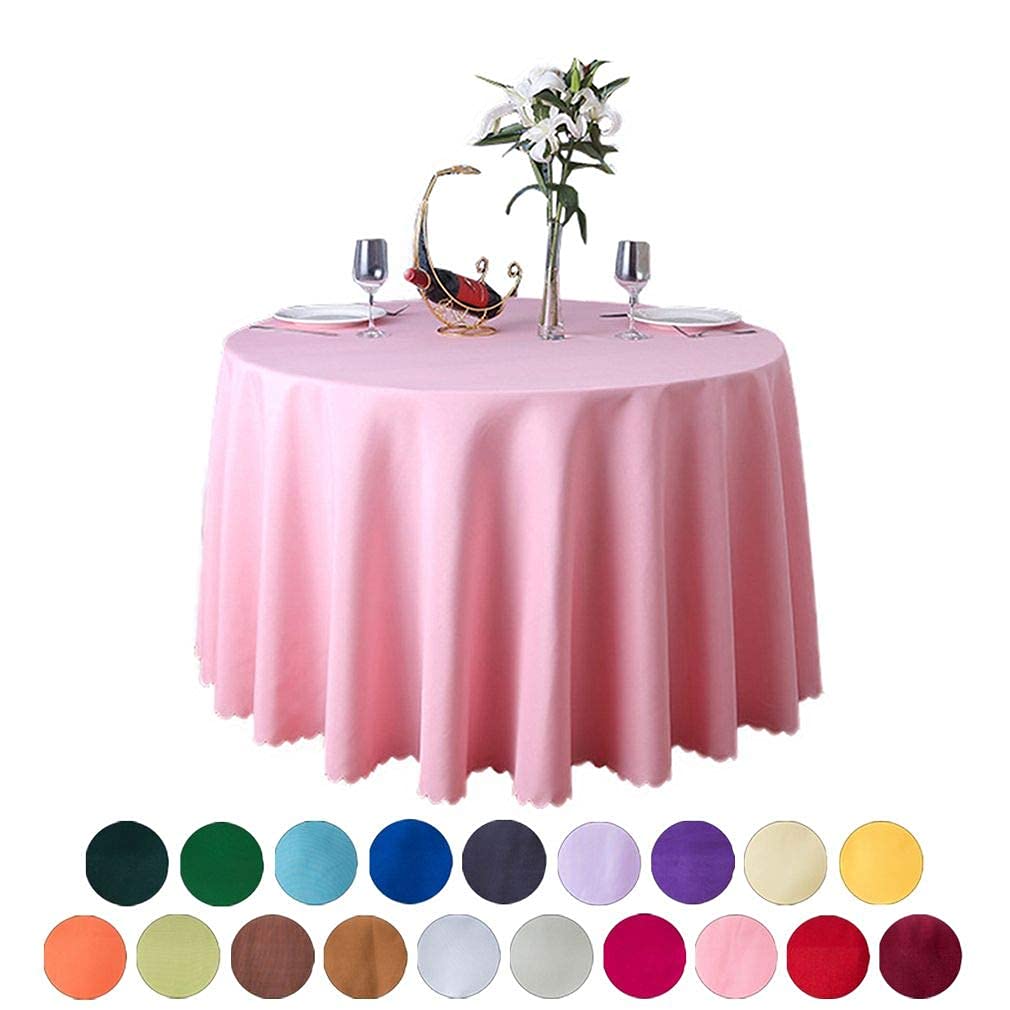 JJYY Tablecloth Round Table Cover Polyester Solid Wedding Banquet Tables Cloth Pink 86" / 220cm