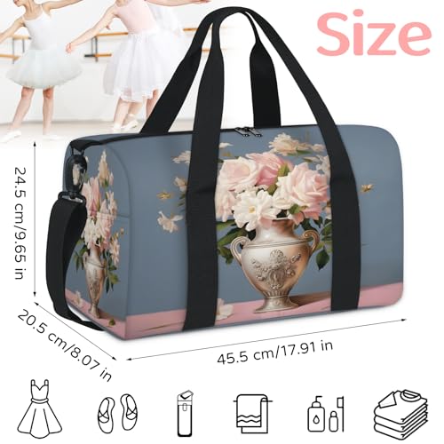Summer Floral Pattern Sports Duffle Bag for Women Men Waterproof Overnight Weekender Bag with Adjustable Strap Travel Tote Bags for Beach Yoga Work Dance Swim2