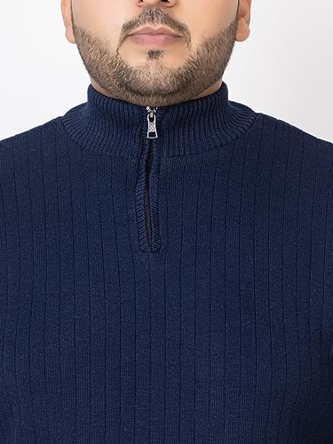 Image of Kvetoo Plus Size Men High Neck Zipper Full Sleeve Woolen Winter Sweater