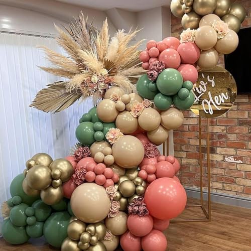 Image of Sage Green Dusty Pink Balloon, 60 Packs 12 Inch Retro Green and Pink Metallic Gold Balloons, Baby in Bloom Balloons for Girls Women Birthdays Baby Shower Floral Fairy Woodland Party Decoration