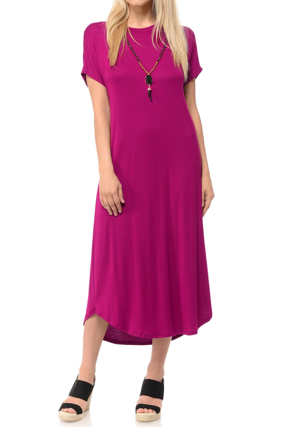 iconic luxe Women's A-Line Short Sleeve Midi Dress Solid and Floral Print
