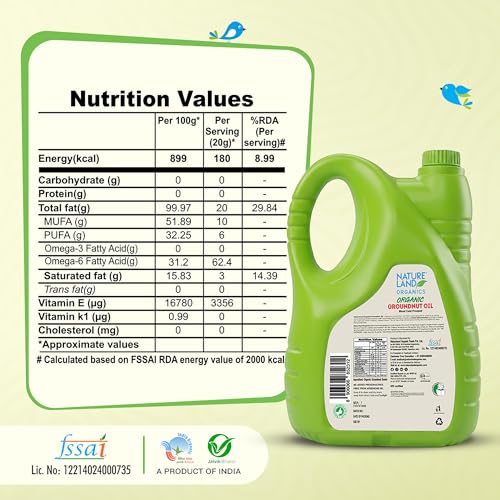 Image of Natureland Organics Groundnut /Peanut Oil 5 Ltr. - Cold Pressed Organic Healthy Oils