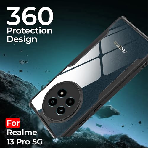 Image of A rtistque Clear Hard Transparent Acrylic Armor Anti-Drop Shockproof TPU Edge Back Cover Case for Realme 13 Pro - Black