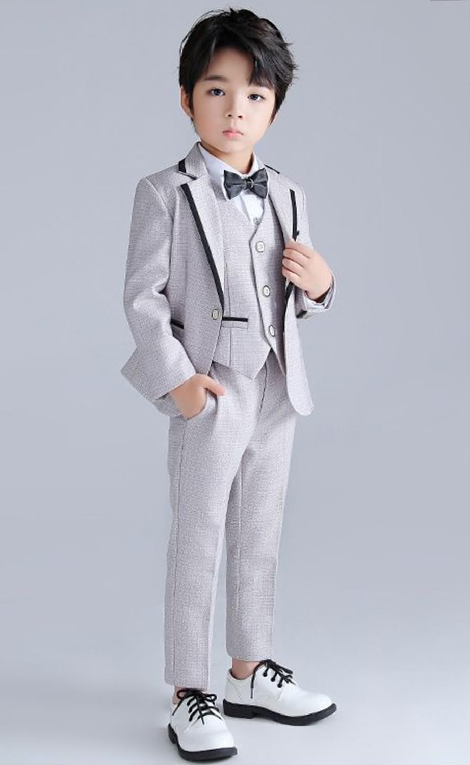 Ragazzi Lino 3 Pezzi Set Abito Un Bottone Giacca Monopetto Gilet e Pantaloni Smoking da Matrimonio