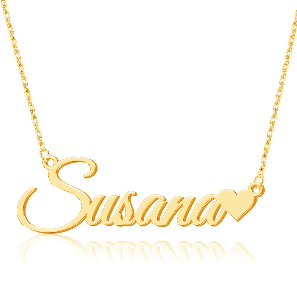 TinyName Custom Name Necklace Personalized 18K Plated Nameplate Customized Jewelry Gift for Women: Horizontal Name Necklace-Heart 2
