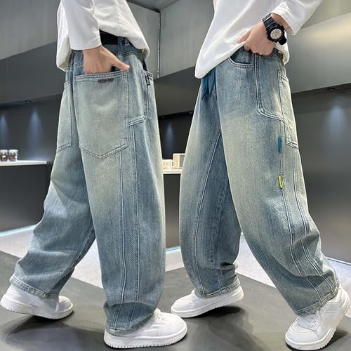 Jeans anchos para niños y adolescentes con diseño recto informal 2