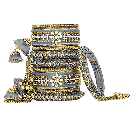 Image of Peora Velvet Silk Thread Kundan Studded Chuda Bangles Set Gift for Women