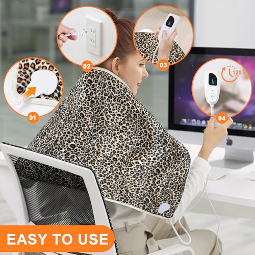 Image of Deepsoon Heating Pad,Electric Heating Pads for Back,Neck,Moist Heating Pad for Abdomen Shoulder Knee Legs,Dry /Moist Heat&Auto Shut Off,Mother's Day Birthday for Men and Women,Leopard Print,33x17 Inch
