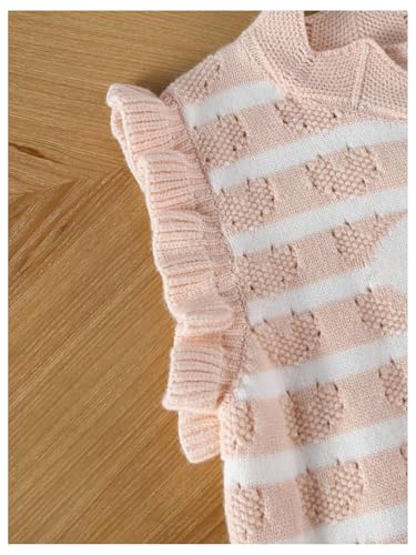 Image of Floerns Toddler Girl's Striped Print Knitwear Pullover Tank Ruffle Trim Sweater Vest