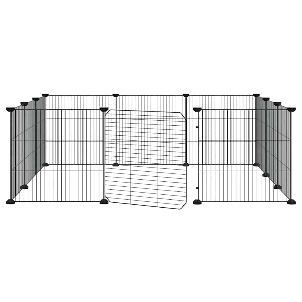 Jaula para mascotas de 12 paneles con puerta negra de acero pulverizado, 35 x 35 cm, jaula para animales pequeños para conejos, casa de roedores, rueda libre, uso interior y exterior