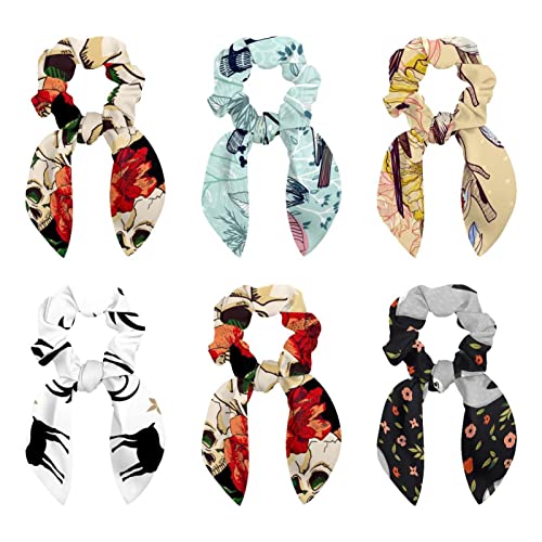 Chouchous à nœud anti-casse lot de 6 accessoires cheveux souples fleurs et roses d'oiseaux