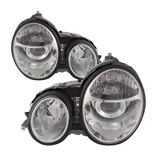 HEADLIGHTSDEPOT Chrome Housing Halogen Projector Headlights Compatible with Mercedes-Benz E-Class E300 E320 E420 E430 E55 AMG Includes Left Driver and Right Passenger Side Headlamps