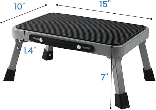 Miniatura 6 de TreeLen Taburete plegable de metal con capacidad de 1 paso de 330 libras, escalera portátil, antideslizante, resistente