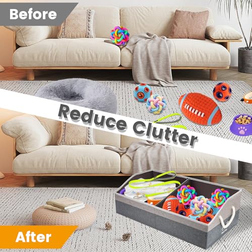 Large Dog Toy Basket With Handle, Foldable Dog Toy Box for Living Room Area, 28.5" Basket for Dog Toys, Clothes, Organizers and Storage with Hard Board, Anti-slip for Pet Toys (Gray, Large) - Image 5