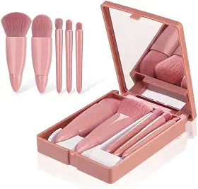 Kit de Pincéis de Maquiagem com Espelho - Completo, Portátil e Ótimo para Viagem