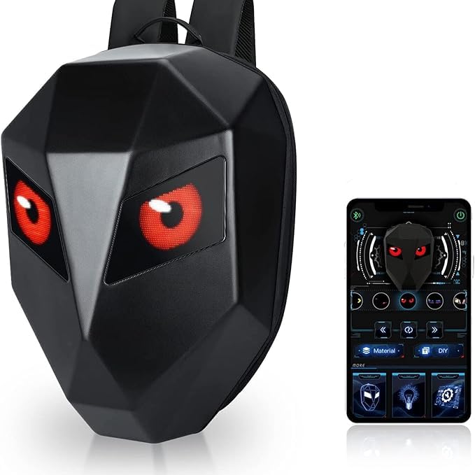 TIXDREEM LED Backpack Laptop Bag Motorcycle Riding Backpack | Hard Shell LED Motorbike Luggage Bags High-Capacity Helmet, Waterproof Backpack With Programmable Screen (Black)