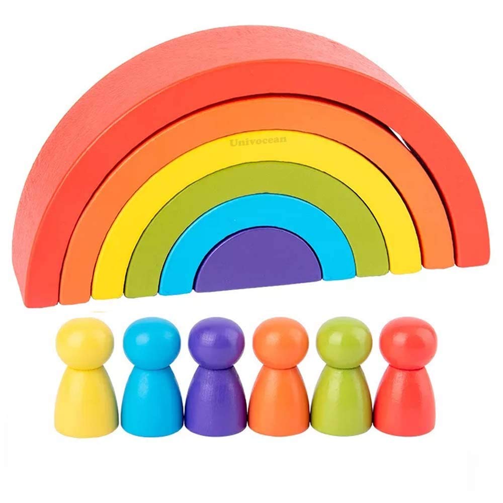 Univocean 3D Wooden DIY Rainbow Stacker Educational Learning Toy for Kids, Montessori Toddler(12 pieces) (B08Y6Z7LCY) Amazon Price History, Amazon Price Tracker