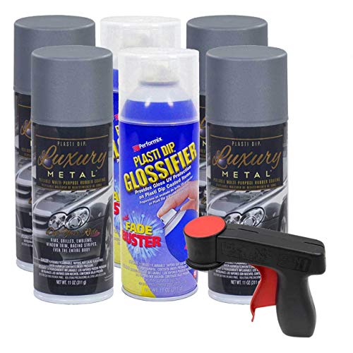 Plasti Dip Rim Kit: 4 Aerosol Cans Luxury Selenite Gray Metallic, 2 Aerosol Cans Glossifier, 1 Cangun 