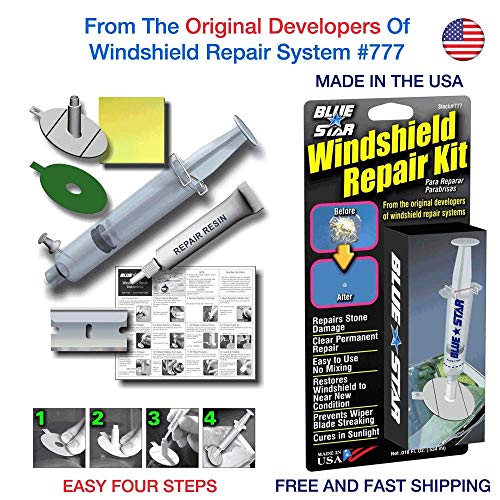 Blue Star Windshield Do It Yourself Windshield Repair Kit Resin, Glass Repair KIT Stone Damage CHIP Model # 777 Prevent Stone Damage Repair, Autoglass Chips and Cracks. Made in USA