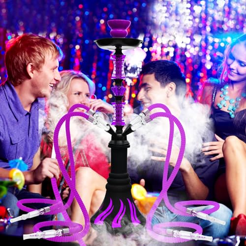 22" Hookah Set with Everything,Premium Hookah Shisha set,Up to 4 Persons Hookah Complete Set with 100 Disposable Tips,50 Pre-Punched Aluminum Foil,20 Coals(PURPLE) - Image 6